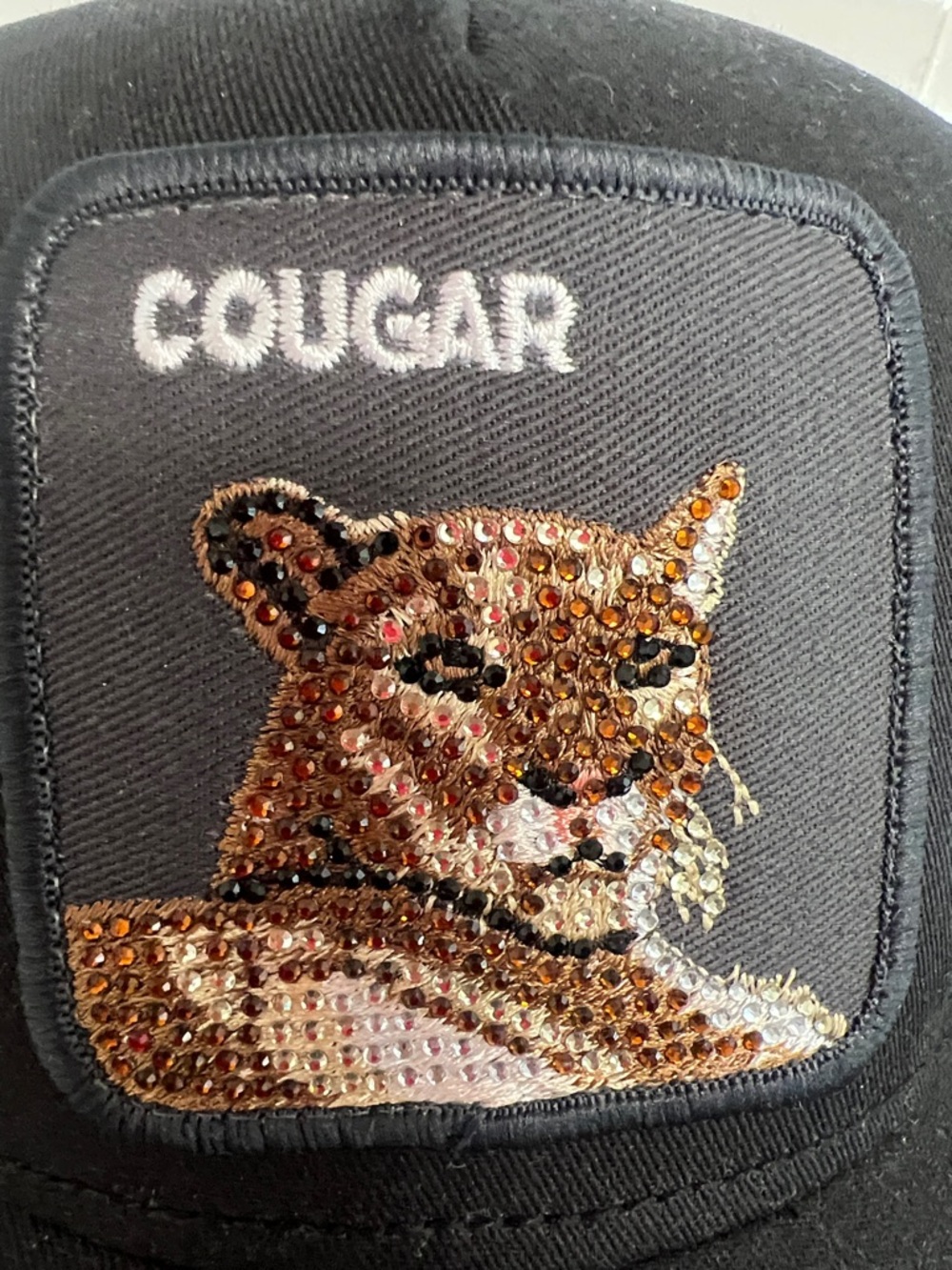 Goorin Bros Black Trucker Hat with Sequin Leopard Patch - Picture 5 of 6